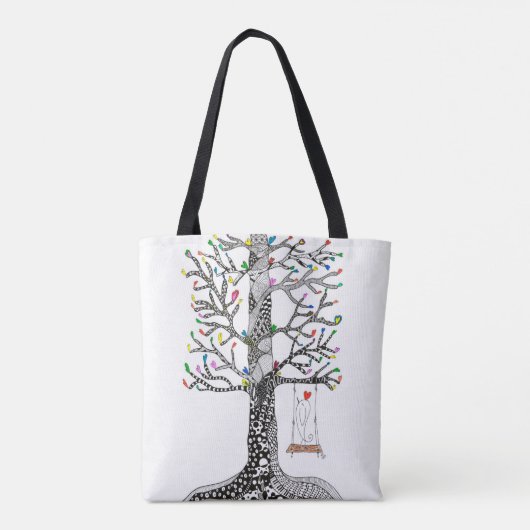 Schattigee en kleurrijke vogel op een Swing Canvas Tote Bag (Achterkant)