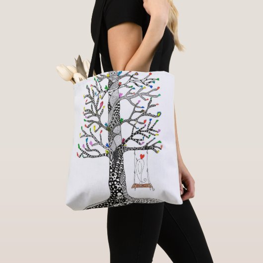 Schattigee en kleurrijke vogel op een Swing Canvas Tote Bag (Dichtbij)
