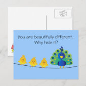 Schattigee en kleurrijke vogeltoon en een pauw briefkaart (Voorkant / Achterkant)