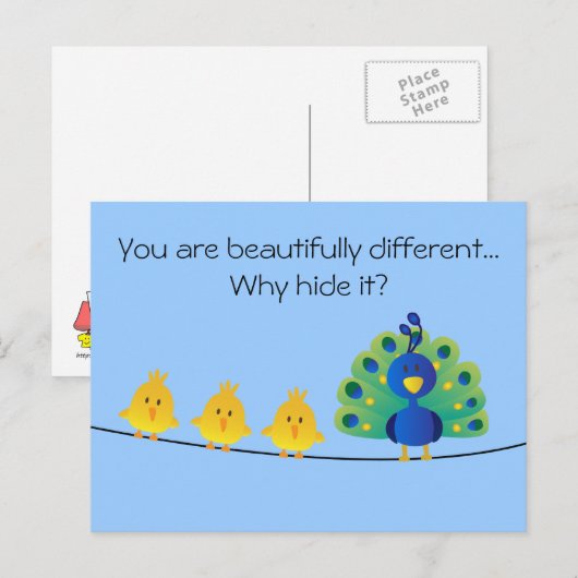 Schattigee en kleurrijke vogeltoon en een pauw briefkaart (Voorkant / Achterkant)