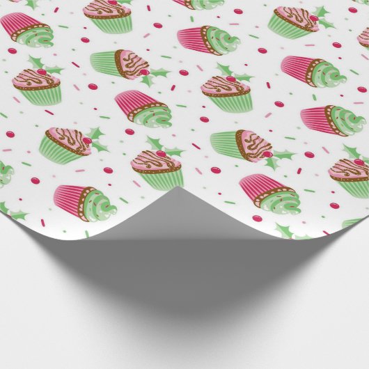 Schattigee en lekkere kerstkleurige cupcake cadeaupapier (Hoek)