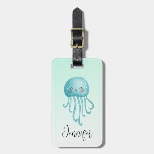 Schattigee en Leuke Blauw-Groene Kwallen Bagagelabel (Voorkant verticaal)