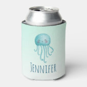 Schattigee en Leuke Blauw-Groene Kwallen Blikjeskoeler (Blikje Voorkant)