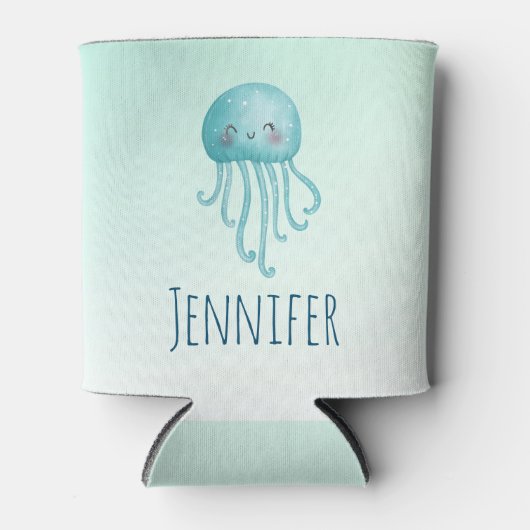 Schattigee en Leuke Blauw-Groene Kwallen Blikjeskoeler (Voorkant)