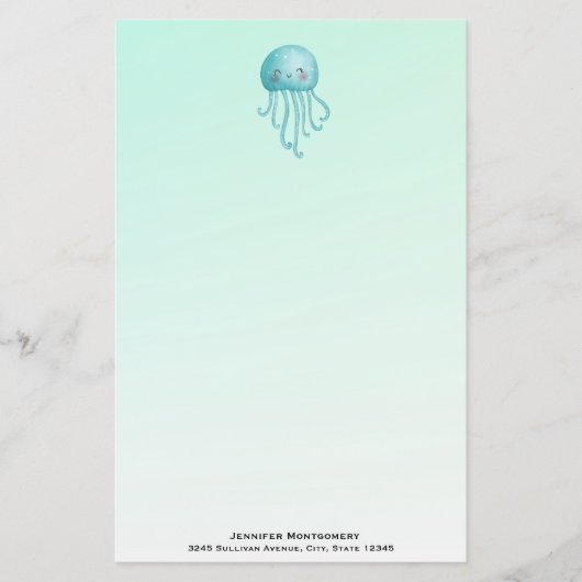 Schattigee en Leuke Blauw-Groene Kwallen Briefpapier (Voorkant)