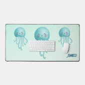 Schattigee en Leuke Blauw-Groene Kwallen Bureaumat (Keyboard & Muis)