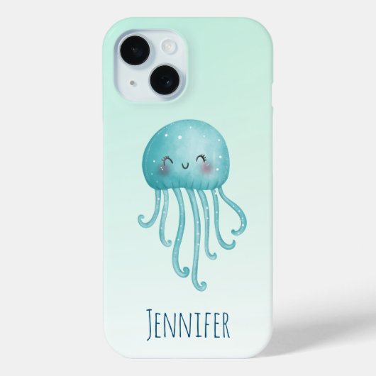 Schattigee en Leuke Blauw-Groene Kwallen Case-Mate iPhone Case (Achterkant)