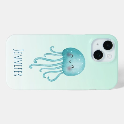 Schattigee en Leuke Blauw-Groene Kwallen Case-Mate iPhone Case (Achterkant (horizontaal))