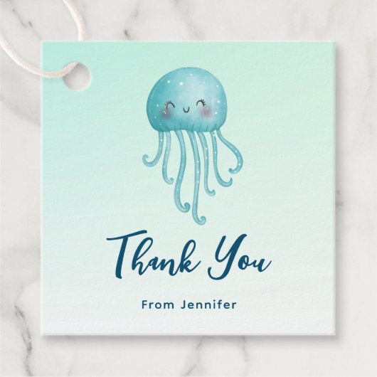 Schattigee en Leuke Blauw-Groene Kwallen Dank U Bedankjes Labels (Voorkant)