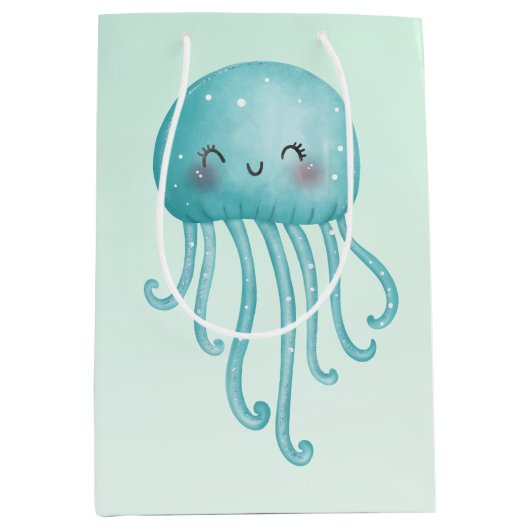 Schattigee en Leuke Blauw-Groene Kwallen Medium Cadeauzakje (Voorkant)