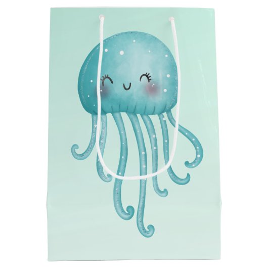 Schattigee en Leuke Blauw-Groene Kwallen Medium Cadeauzakje (Achterkant)