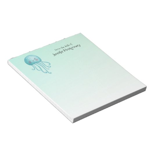 Schattigee en Leuke Blauw-Groene Kwallen Notitieblok (Schuin)