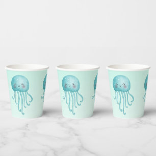 Schattigee en Leuke Blauw-Groene Kwallen Papieren Bekers