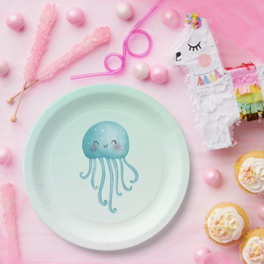 Schattigee en Leuke Blauw-Groene Kwallen Papieren Bordje (Feest)