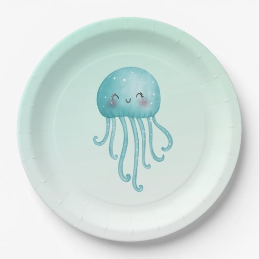 Schattigee en Leuke Blauw-Groene Kwallen Papieren Bordje (Voorkant)