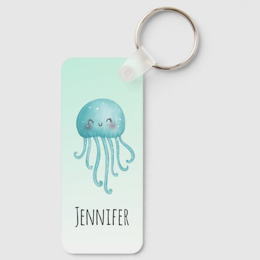 Schattigee en Leuke Blauw-Groene Kwallen Sleutelhanger (Achterkant)