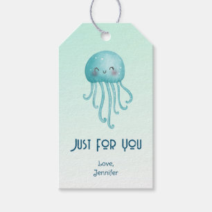 Schattigee en Leuke Blauw-Groene Kwallen Speciaal Cadeaulabel