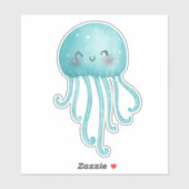 Schattigee en Leuke Blauw-Groene Kwallen Sticker (Vel)