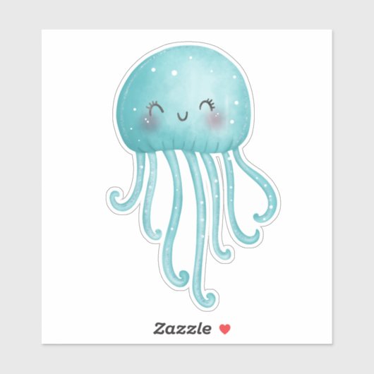 Schattigee en Leuke Blauw-Groene Kwallen Sticker (Vel)