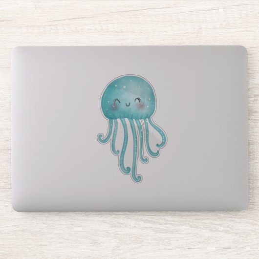 Schattigee en Leuke Blauw-Groene Kwallen Sticker (Computer)