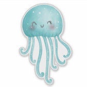 Schattigee en Leuke Blauw-Groene Kwallen Sticker (Voorkant)