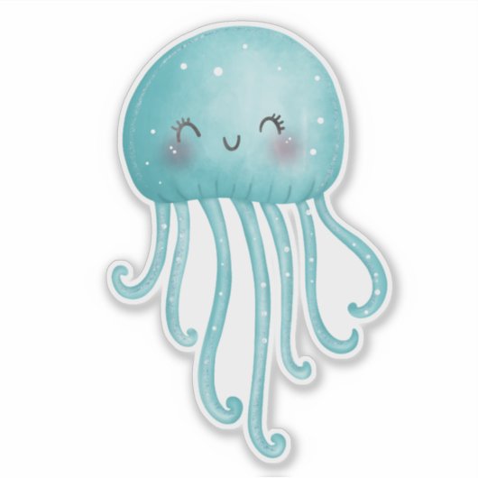 Schattigee en Leuke Blauw-Groene Kwallen Sticker (Voorkant)
