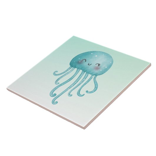 Schattigee en Leuke Blauw-Groene Kwallen Tegeltje (Zijkant)