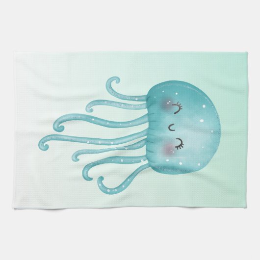 Schattigee en Leuke Blauw-Groene Kwallen Theedoek (Horizontaal)