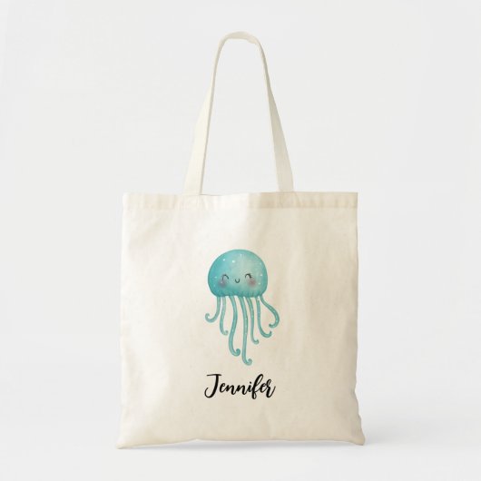 Schattigee en Leuke Blauw-Groene Kwallen Tote Bag (Voorkant)