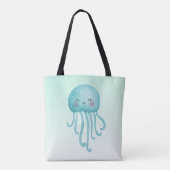 Schattigee en Leuke Blauw-Groene Kwallen Tote Bag (Achterkant)