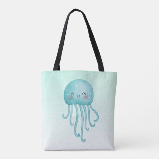 Schattigee en Leuke Blauw-Groene Kwallen Tote Bag (Achterkant)