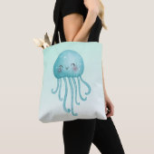 Schattigee en Leuke Blauw-Groene Kwallen Tote Bag (Dichtbij)