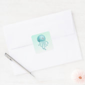 Schattigee en Leuke Blauw-Groene Kwallen Vierkante Sticker (Envelop)