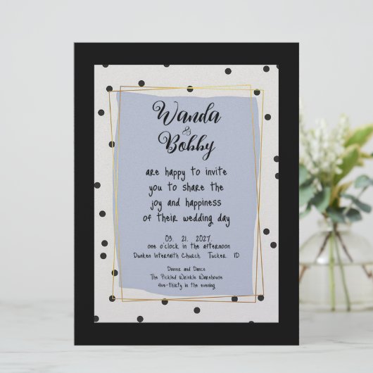 Schattigee en leuke Polka Dot bruiloft uitnodiging (Staand voorkant)