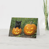 Schattigee en leuke zwarte kat kitten Halloween po Kaart (Voorkant)