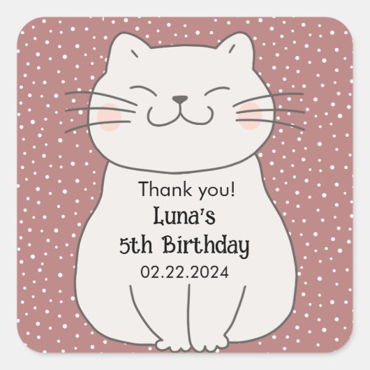 Schattigee en moderne kitten Verjaardag Vierkante Sticker (Voorkant)