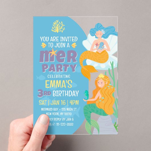 Schattigee en moderne Mermaid Kind verjaardagsfees Acryl Uitnodigingen (Insitu (Draagbaar))
