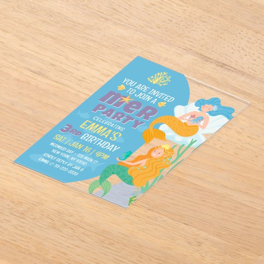 Schattigee en moderne Mermaid Kind verjaardagsfees Acryl Uitnodigingen (Laagn)