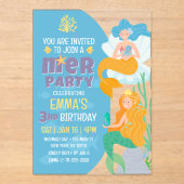 Schattigee en moderne Mermaid Kind verjaardagsfees Acryl Uitnodigingen (Voorkant)