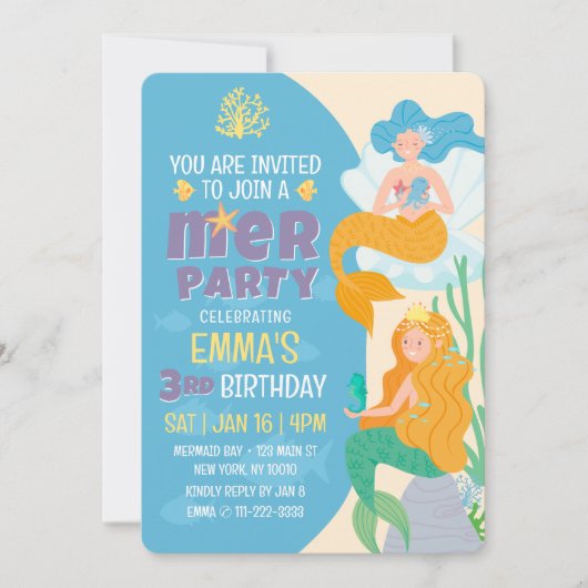 Schattigee en moderne Mermaid Kind verjaardagsfees Kaart (Voorkant)