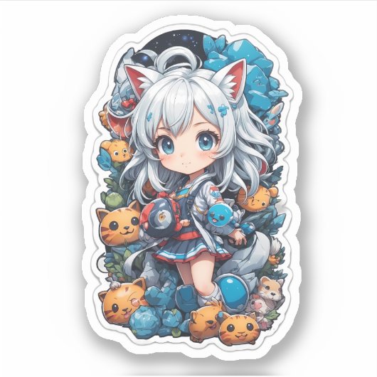 Schattigee en mooie anime stijl sticker (Voorkant)