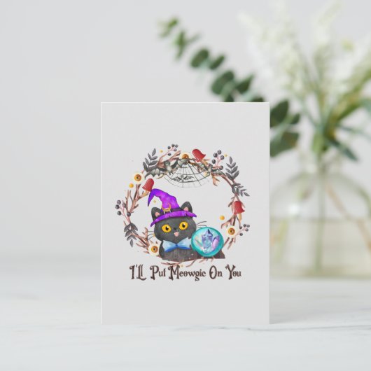 Schattigee en Punny Witch Cat Briefkaart (Staand voorkant)