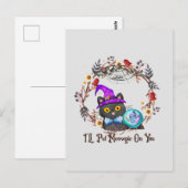 Schattigee en Punny Witch Cat Briefkaart (Voorkant / Achterkant)