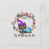 Schattigee en Punny Witch Cat Briefkaart (Voorkant)