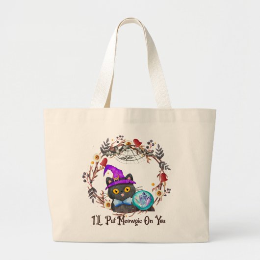 Schattigee en Punny Witch Cat Grote Tote Bag (Voorkant)
