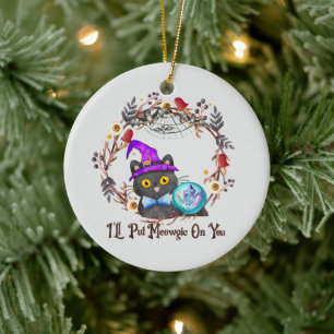 Schattigee en Punny Witch Cat Keramisch Ornament