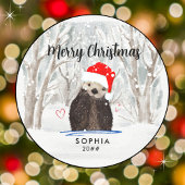 Schattigee en Schattige Santa Otter Kind Naam en J Ronde Sticker