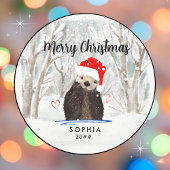 Schattigee en Schattige Santa Otter Kind Naam en J Ronde Sticker