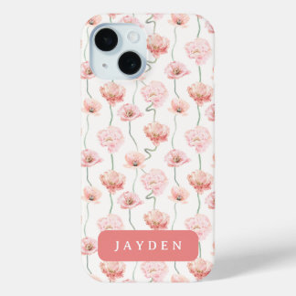 Schattigee en sierlijke blush roze bloemnaam iPhone 15 case