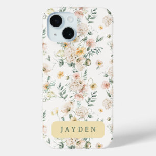 Schattigee en sierlijke gele blush lente bloemenna iPhone 15 case
